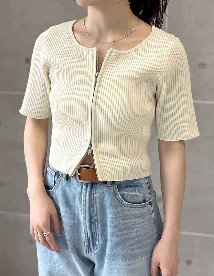 【TIME SALE 50%OFF ¥4,499⇒¥2,249】ダブルジップ半袖ニットトップス トップス 人気レディースファッション通販 リエディ