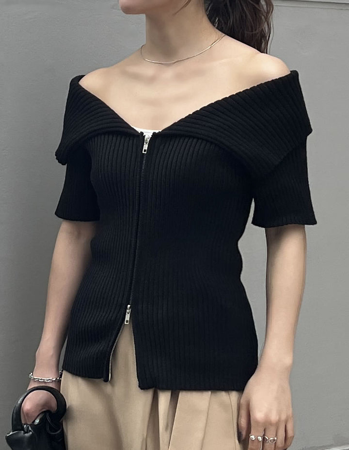 【TIME SALE 30%OFF ¥4,298⇒¥3,008】2WAYオフショルダーダブルジップニット トップス 人気レディースファッション通販 リエディ