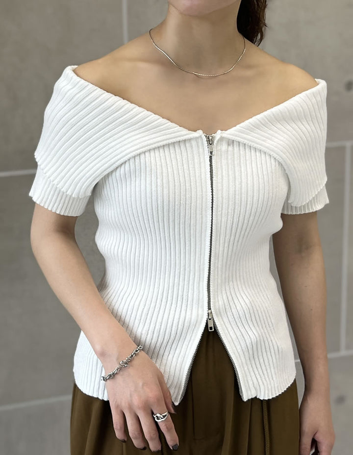 【TIME SALE 30%OFF ¥4,298⇒¥3,008】2WAYオフショルダーダブルジップニット トップス 人気レディースファッション通販 リエディ