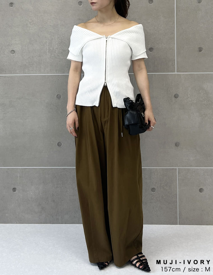 【TIME SALE 30%OFF ¥4,298⇒¥3,008】2WAYオフショルダーダブルジップニット トップス 人気レディースファッション通販 リエディ