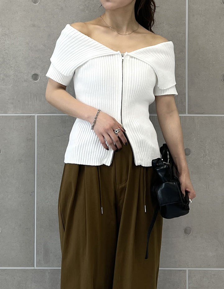 【TIME SALE 30%OFF ¥4,298⇒¥3,008】2WAYオフショルダーダブルジップニット トップス 人気レディースファッション通販 リエディ