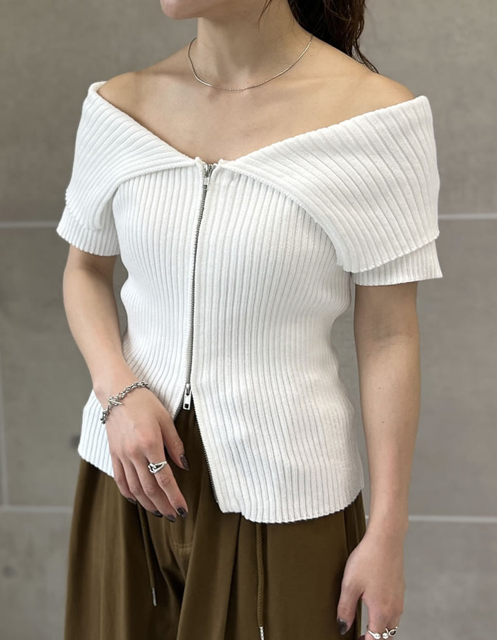 【TIME SALE 30%OFF ¥4,298⇒¥3,008】2WAYオフショルダーダブルジップニット トップス 人気レディースファッション通販 リエディ
