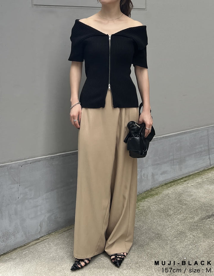 【TIME SALE 30%OFF ¥4,298⇒¥3,008】2WAYオフショルダーダブルジップニット トップス 人気レディースファッション通販 リエディ