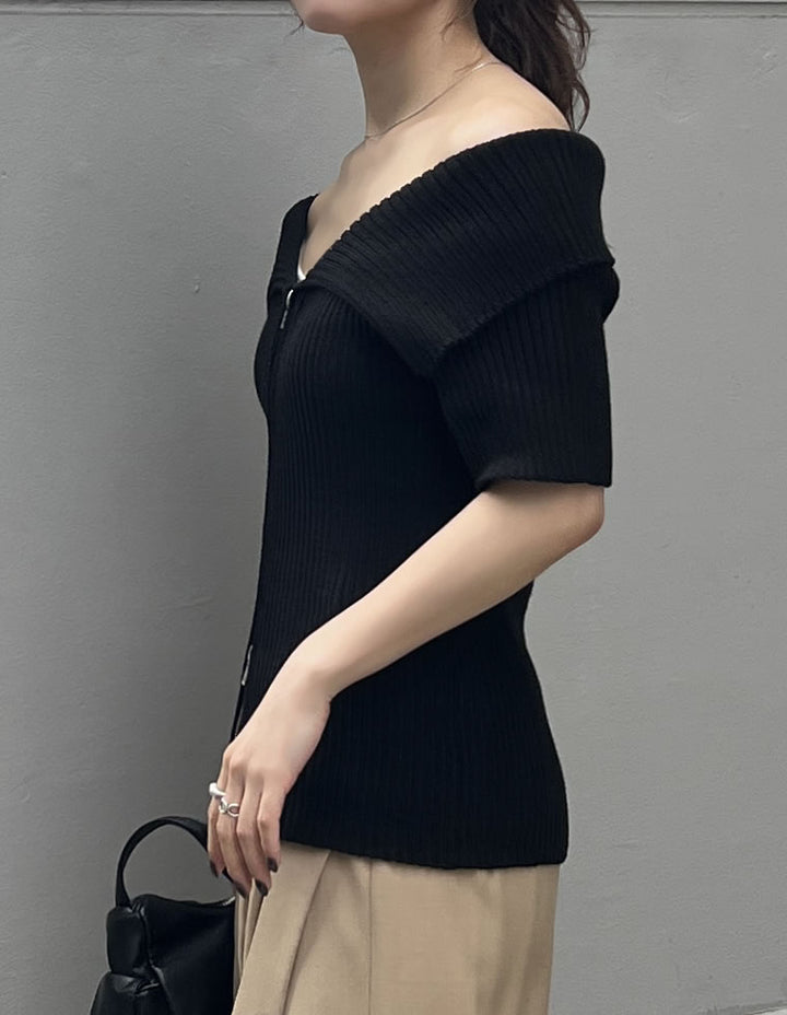 【TIME SALE 30%OFF ¥4,298⇒¥3,008】2WAYオフショルダーダブルジップニット トップス 人気レディースファッション通販 リエディ
