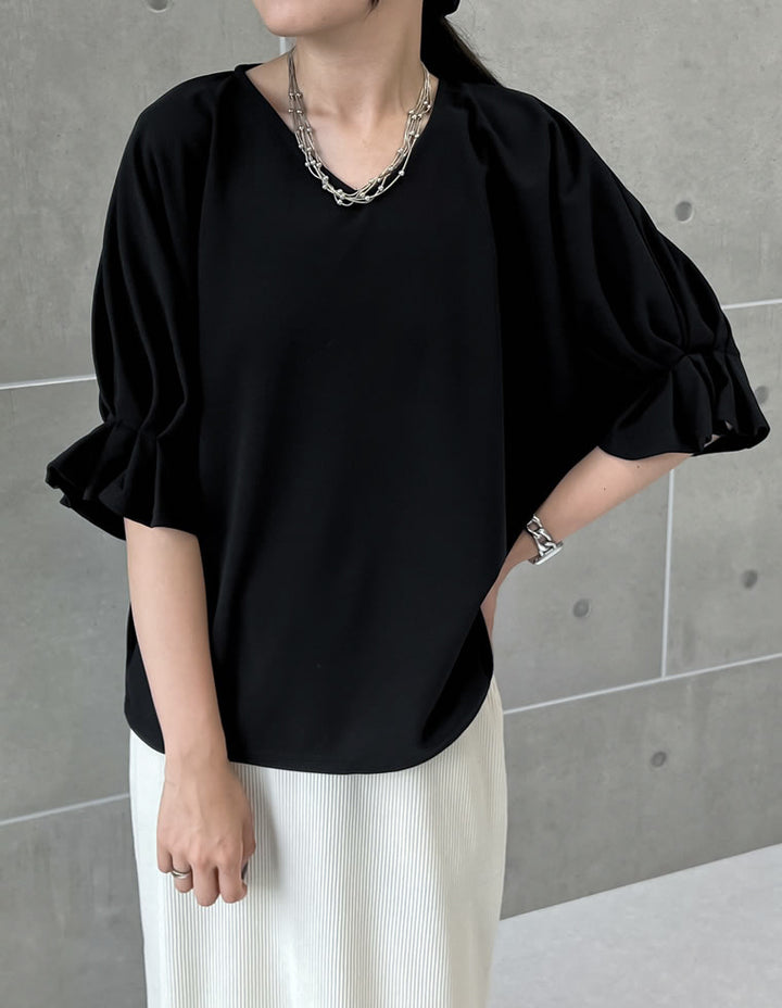 【TIME SALE 30%OFF ¥3,298⇒¥2,308】カットジョーゼットギャザースリーブトップス[mb] トップス 人気レディースファッション通販 リエディ
