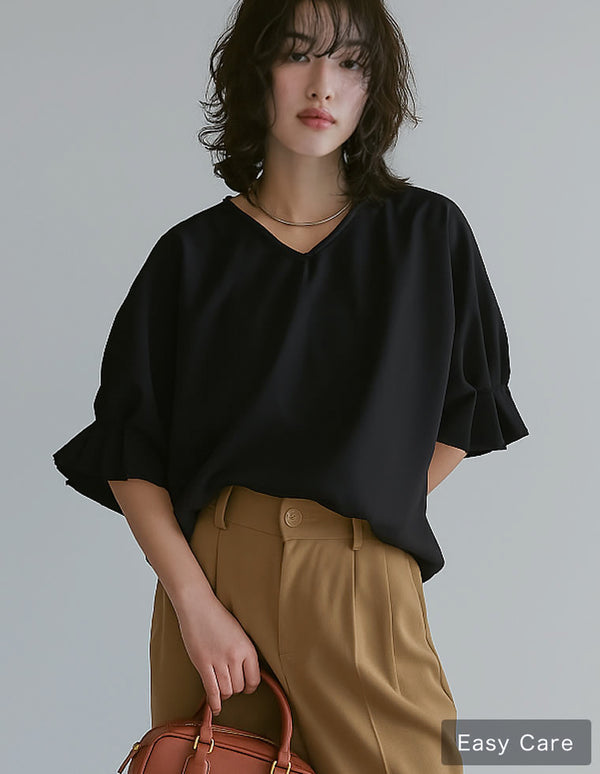 【TIME SALE 30%OFF ¥3,298⇒¥2,308】カットジョーゼットギャザースリーブトップス[mb] トップス 人気レディースファッション通販 リエディ