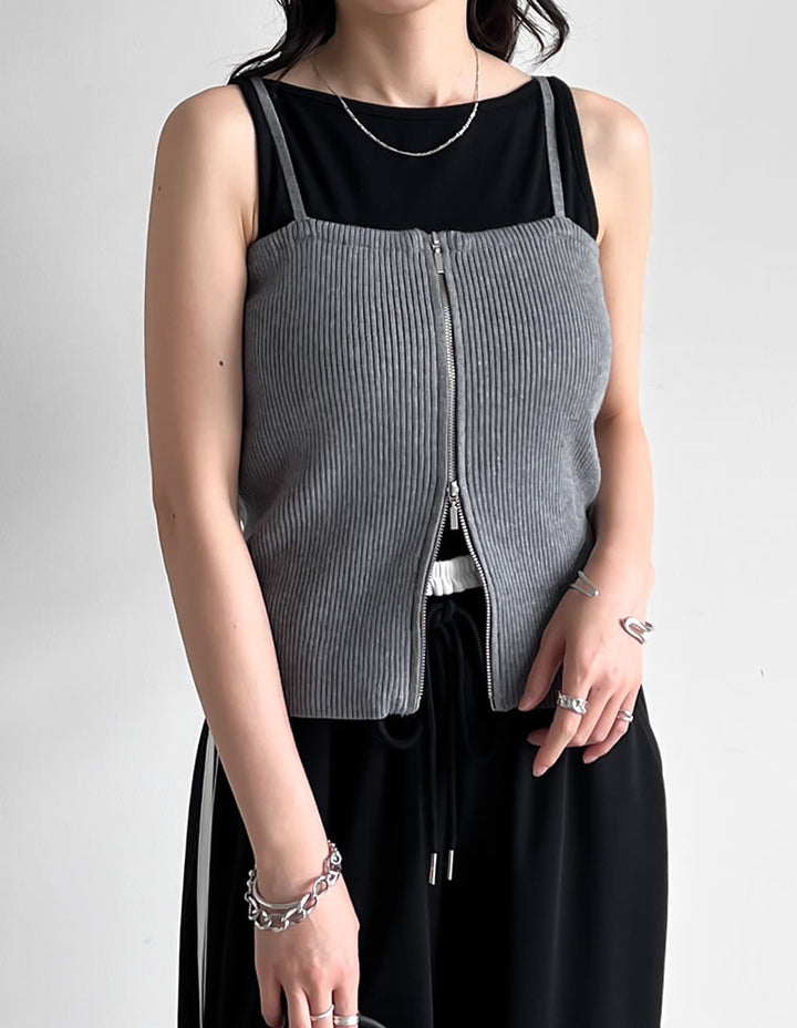 【TIME SALE 40%OFF ¥2,998⇒¥1,798】リブニットダブルジップマルチウェイビスチェ[mb] トップス 人気レディースファッション通販 リエディ