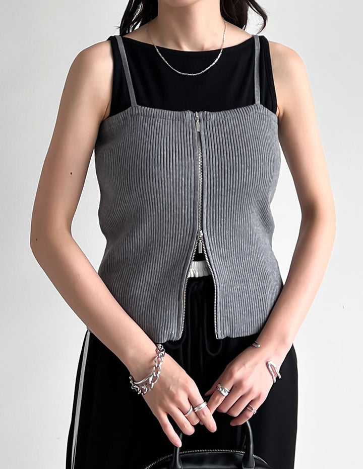 【TIME SALE 40%OFF ¥2,998⇒¥1,798】リブニットダブルジップマルチウェイビスチェ[mb] トップス 人気レディースファッション通販 リエディ