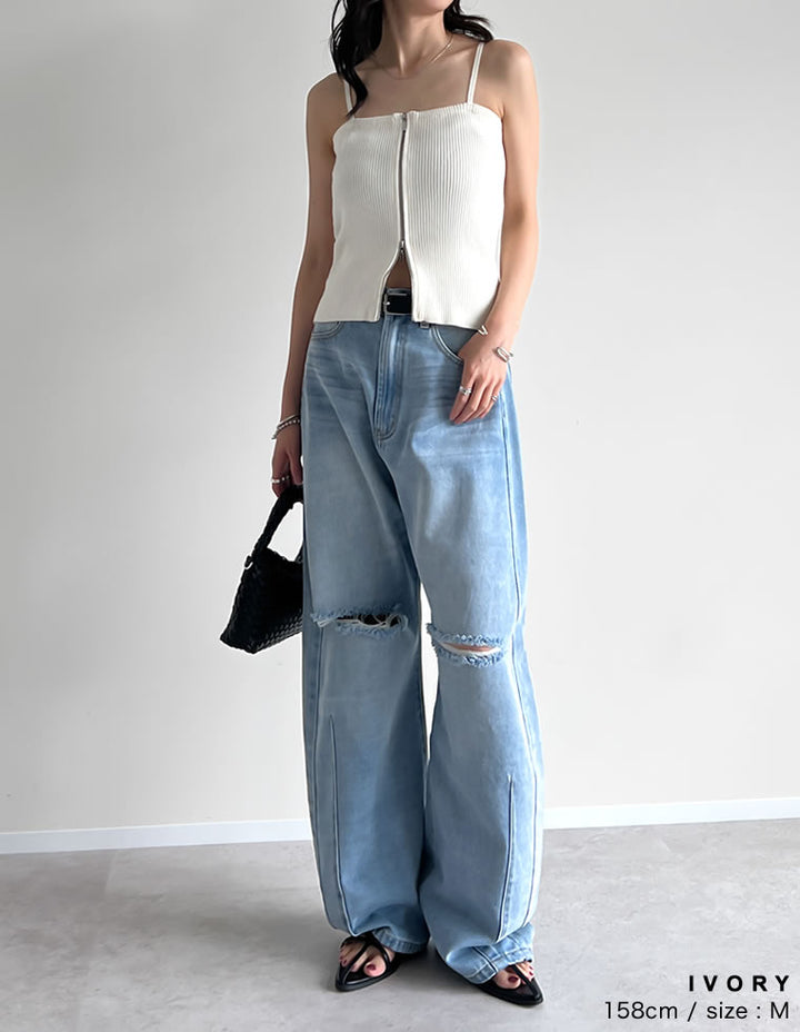 【TIME SALE 40%OFF ¥2,998⇒¥1,798】リブニットダブルジップマルチウェイビスチェ[mb] トップス 人気レディースファッション通販 リエディ