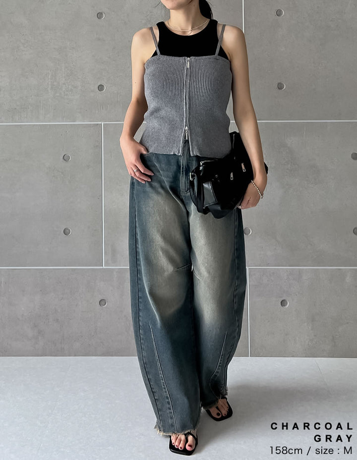 【TIME SALE 40%OFF ¥2,998⇒¥1,798】リブニットダブルジップマルチウェイビスチェ[mb] トップス 人気レディースファッション通販 リエディ