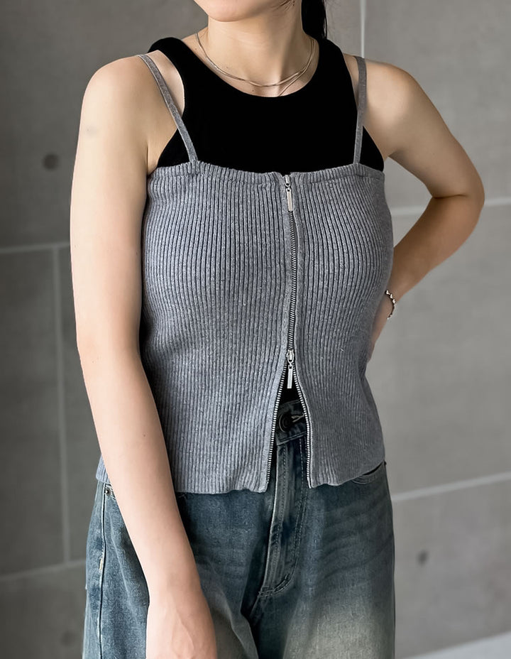 【TIME SALE 40%OFF ¥2,998⇒¥1,798】リブニットダブルジップマルチウェイビスチェ[mb] トップス 人気レディースファッション通販 リエディ
