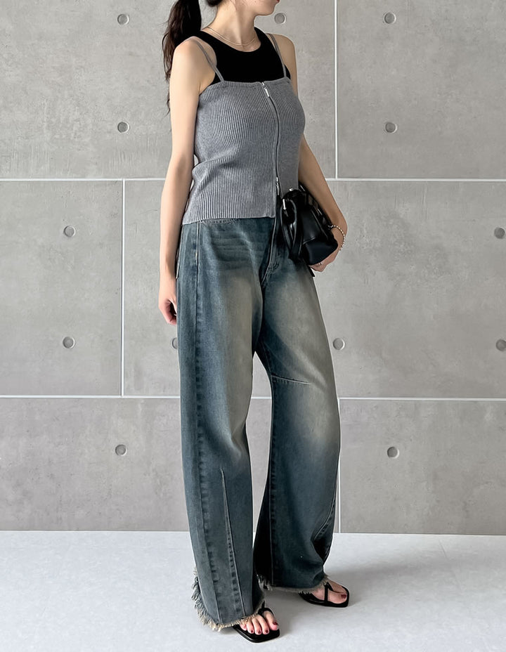 【TIME SALE 40%OFF ¥2,998⇒¥1,798】リブニットダブルジップマルチウェイビスチェ[mb] トップス 人気レディースファッション通販 リエディ