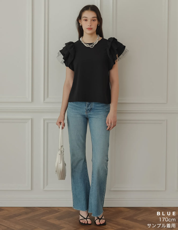 【PRE ORDER記念 20%OFFクーポン対象 ¥5,498⇒¥4,399】[2024 SUMMER PRE ORDER][MEISM by Re:EDIT][低身長/高身長サイズ有]コットンセミフレアデニムパンツ パンツ レディースファッション通販 リエディ