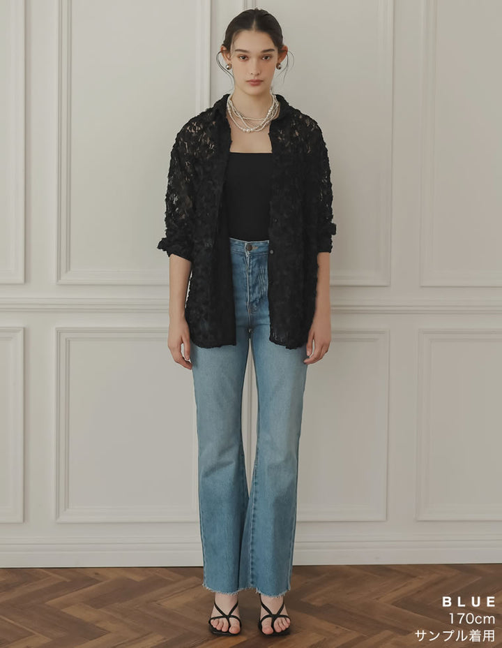 【PRE ORDER記念 20%OFFクーポン対象 ¥5,498⇒¥4,399】[2024 SUMMER PRE ORDER][MEISM by Re:EDIT][低身長/高身長サイズ有]コットンセミフレアデニムパンツ パンツ レディースファッション通販 リエディ