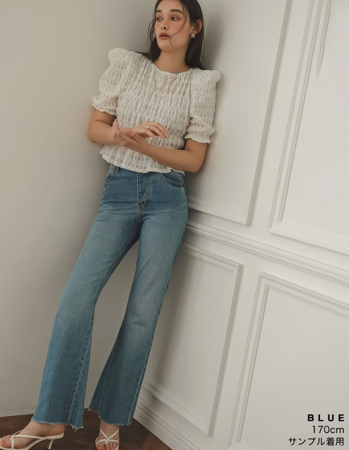 【PRE ORDER記念 20%OFFクーポン対象 ¥5,498⇒¥4,399】[2024 SUMMER PRE ORDER][MEISM by Re:EDIT][低身長/高身長サイズ有]コットンセミフレアデニムパンツ パンツ レディースファッション通販 リエディ