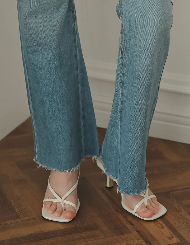 【PRE ORDER記念 20%OFFクーポン対象 ¥5,498⇒¥4,399】[2024 SUMMER PRE ORDER][MEISM by Re:EDIT][低身長/高身長サイズ有]コットンセミフレアデニムパンツ パンツ レディースファッション通販 リエディ