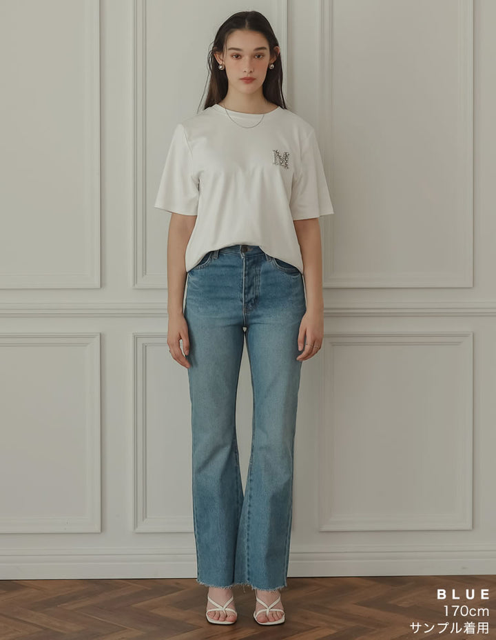 【PRE ORDER記念 20%OFFクーポン対象 ¥5,498⇒¥4,399】[2024 SUMMER PRE ORDER][MEISM by Re:EDIT][低身長/高身長サイズ有]コットンセミフレアデニムパンツ パンツ レディースファッション通販 リエディ