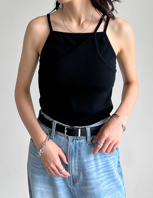 【TIME SALE 50%OFF ¥2,998⇒¥1,499】[接触冷感][接触冷感]リブカットソーカップ付きレイヤードキャミソール[返品交換不可] トップス 人気レディースファッション通販 リエディ