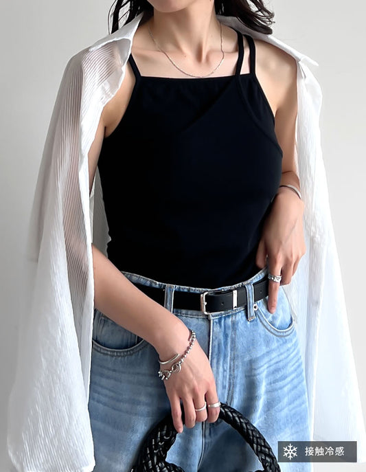【TIME SALE 50%OFF ¥2,998⇒¥1,499】[接触冷感][接触冷感]リブカットソーカップ付きレイヤードキャミソール[返品交換不可] トップス 人気レディースファッション通販 リエディ