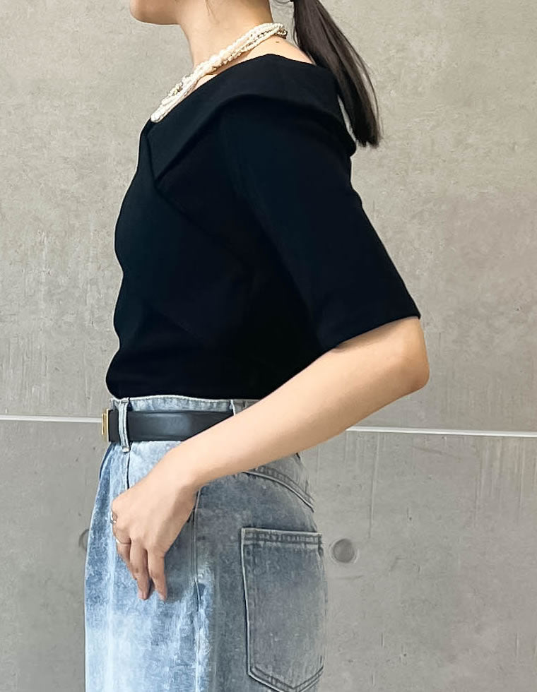 ベロアカシュクールカットソー（Tシャツ／カットソー）｜La