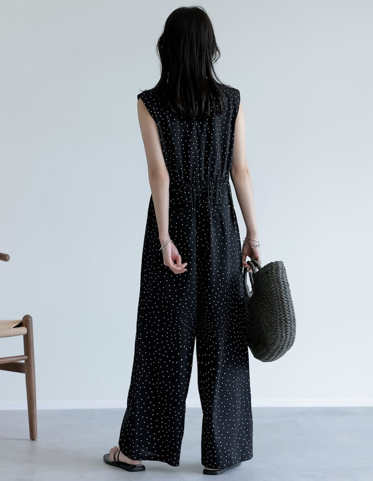 カシュクール肩パットVネックオールインワン - オールインワン通販