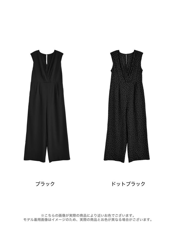 [低身長/高身長サイズ有]ドットor無地カシュクール肩パットVネックオールインワン オールインワン 人気レディースファッション通販 リエディ