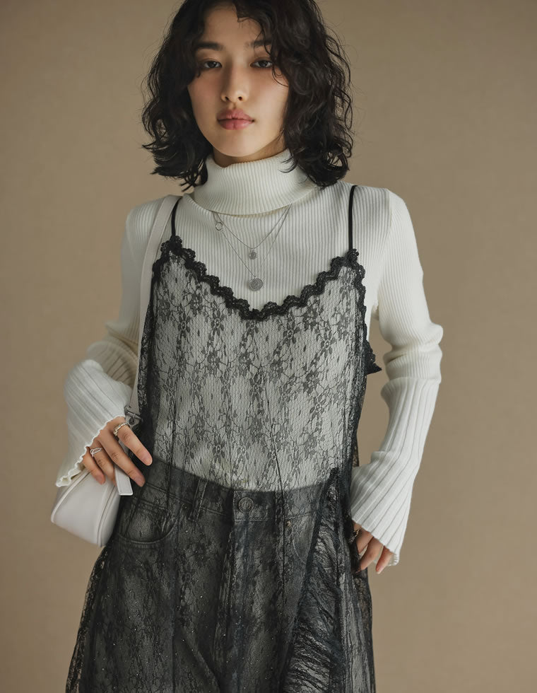 レースフリルデザインキャミワンピース - ワンピース通販 | 人気