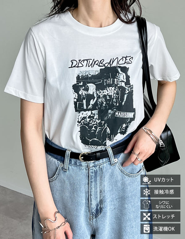 [接触冷感][UVカット]モノトーンロックバンドTシャツ[mb]
