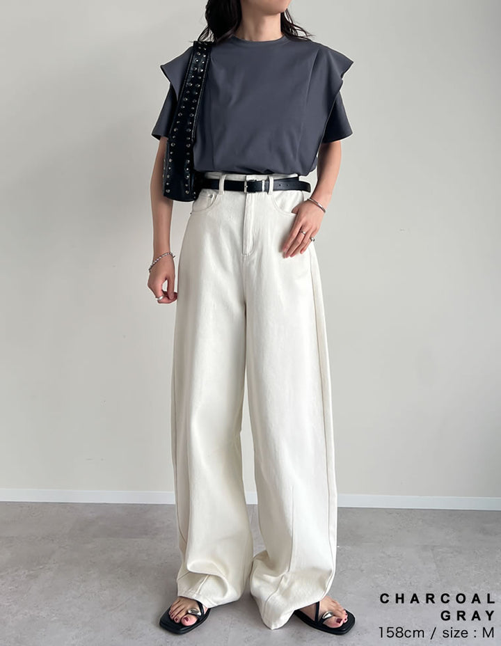 【限定TIME SALE 5%OFF ¥2,998⇒¥2,848】[UVカット][紫外線対策][二の腕カバー]天竺ラッフルショルダーＴシャツ[mb] トップス 人気レディースファッション通販 リエディ