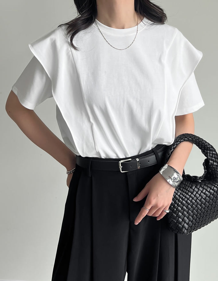 【限定TIME SALE 5%OFF ¥2,998⇒¥2,848】[UVカット][紫外線対策][二の腕カバー]天竺ラッフルショルダーＴシャツ[mb] トップス 人気レディースファッション通販 リエディ