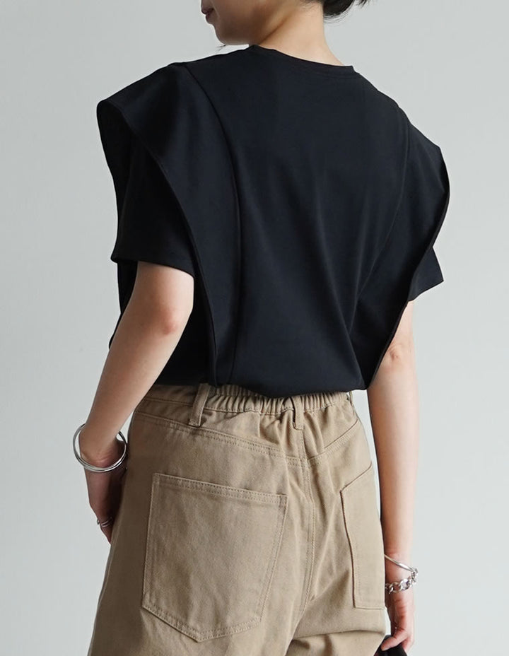 【TIME SALE 25%OFF ¥2,998⇒¥2,248】[夏の体型カバーに◎][接触冷感][UVカット][紫外線対策][二の腕カバー]天竺ラッフルショルダーＴシャツ[mb] トップス 人気レディースファッション通販 リエディ