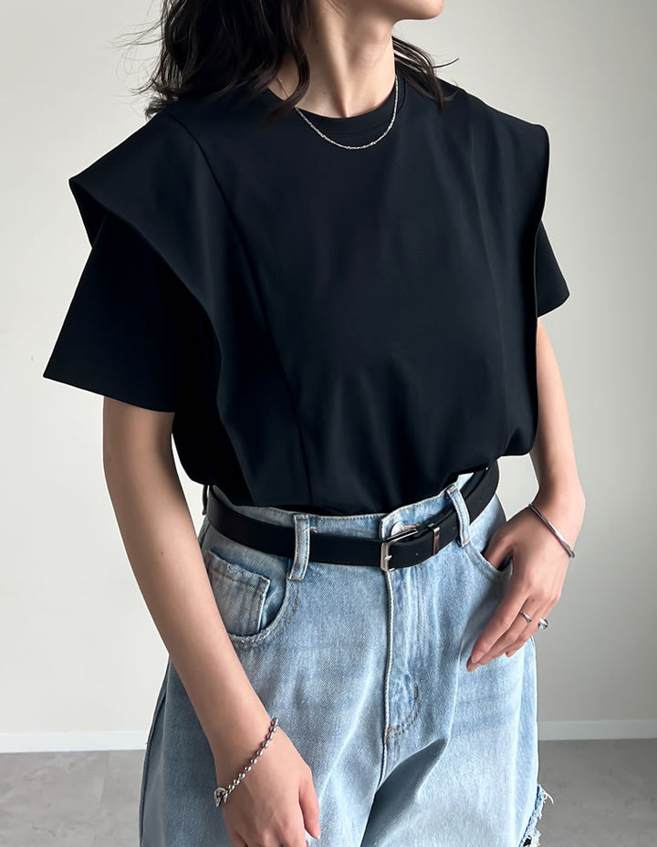 【限定TIME SALE 5%OFF ¥2,998⇒¥2,848】[UVカット][紫外線対策][二の腕カバー]天竺ラッフルショルダーＴシャツ[mb] トップス 人気レディースファッション通販 リエディ