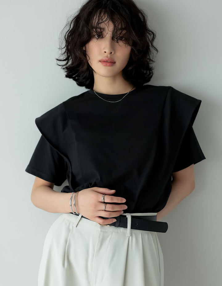 【TIME SALE 25%OFF ¥2,998⇒¥2,248】[夏の体型カバーに◎][接触冷感][UVカット][紫外線対策][二の腕カバー]天竺ラッフルショルダーＴシャツ[mb] トップス 人気レディースファッション通販 リエディ