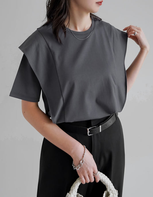 【TIME SALE 25%OFF ¥2,998⇒¥2,248】[夏の体型カバーに◎][接触冷感][UVカット][紫外線対策][二の腕カバー]天竺ラッフルショルダーＴシャツ[mb] トップス 人気レディースファッション通販 リエディ