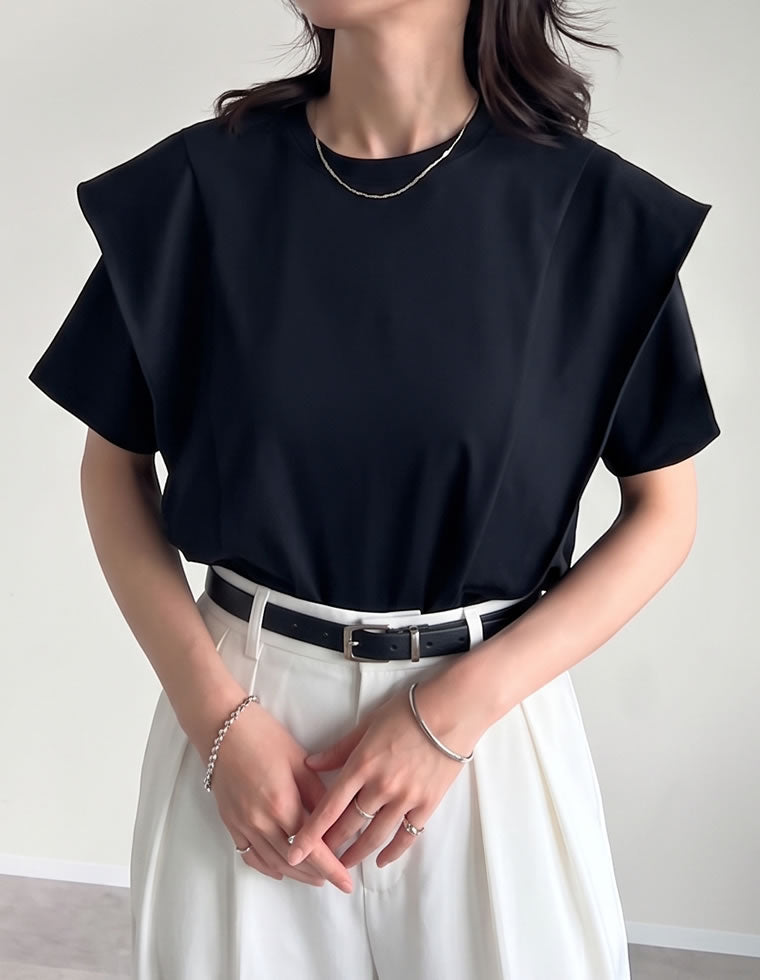 天竺ラッフルショルダーTシャツ - トップス通販 | 人気レディース