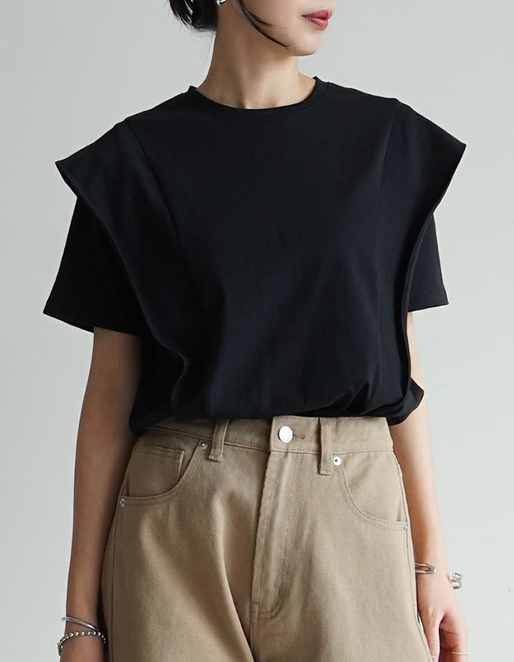 【TIME SALE 25%OFF ¥2,998⇒¥2,248】[夏の体型カバーに◎][接触冷感][UVカット][紫外線対策][二の腕カバー]天竺ラッフルショルダーＴシャツ[mb] トップス 人気レディースファッション通販 リエディ