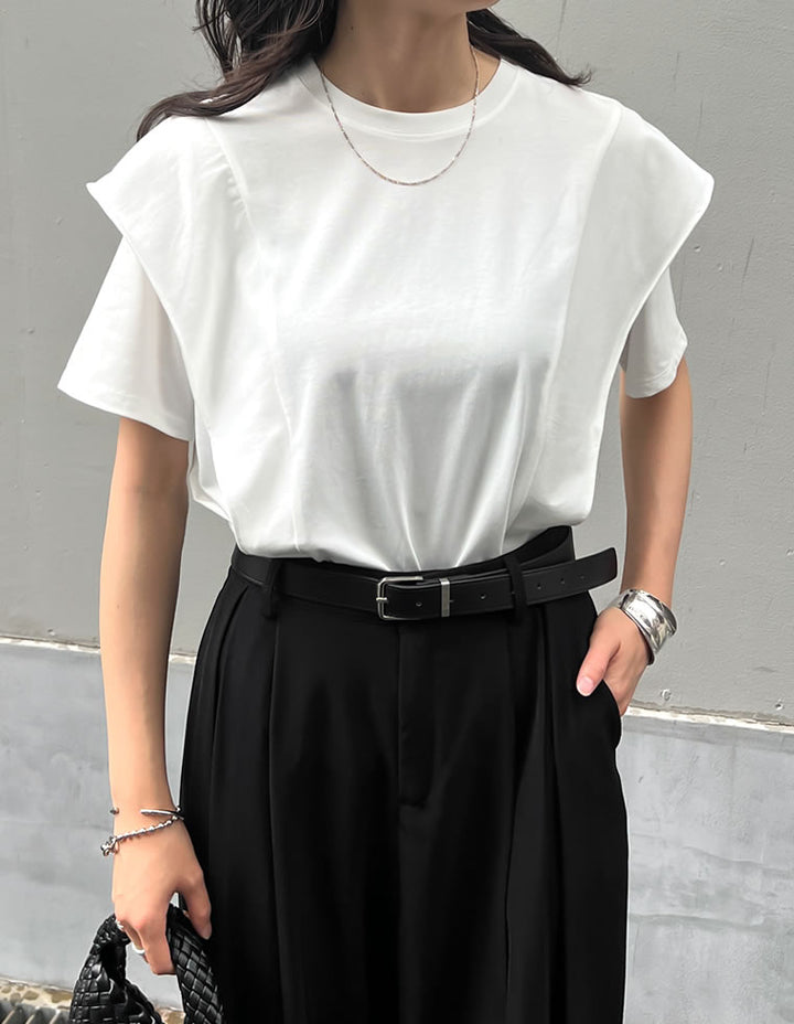 【限定TIME SALE 5%OFF ¥2,998⇒¥2,848】[UVカット][紫外線対策][二の腕カバー]天竺ラッフルショルダーＴシャツ[mb] トップス 人気レディースファッション通販 リエディ