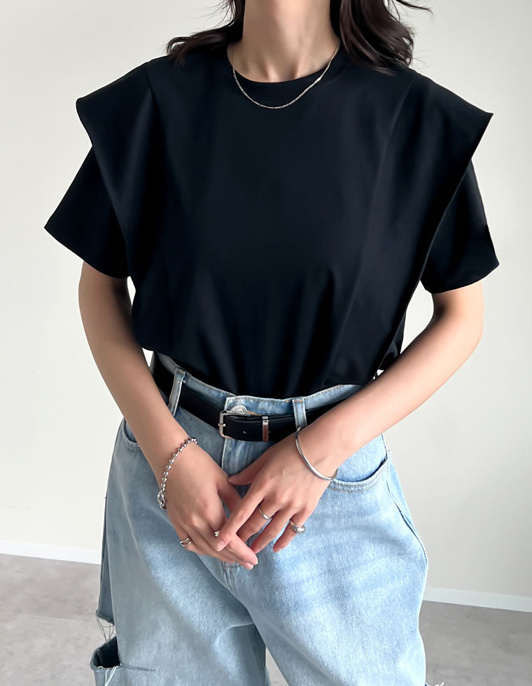 天竺ラッフルショルダーTシャツ - トップス通販 | 人気レディース