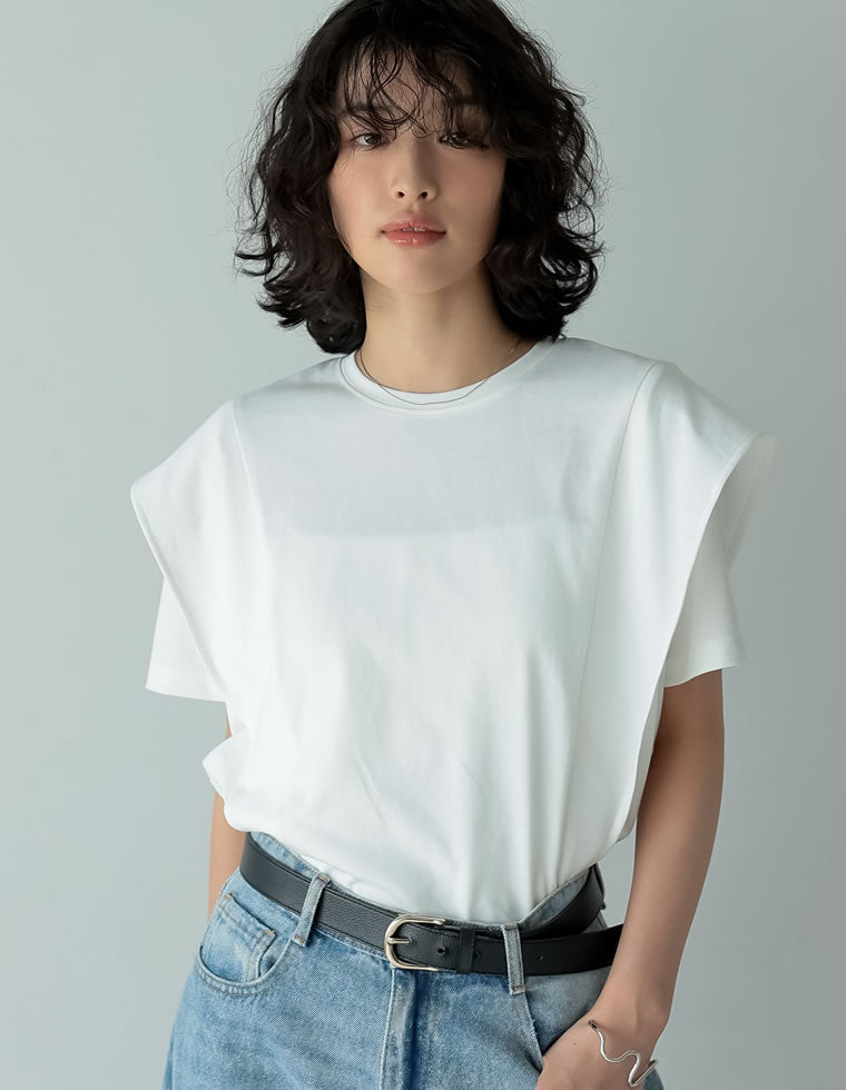 天竺ラッフルショルダーTシャツ - トップス通販 | 人気レディース