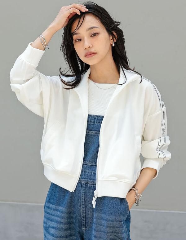 《今だけ！2BUY20%OFFクーポン対象》【限定TIME SALE  20%OFF ¥4,499⇒¥3,599】[丈が選べる]チェーンステッチライントラックジャケット