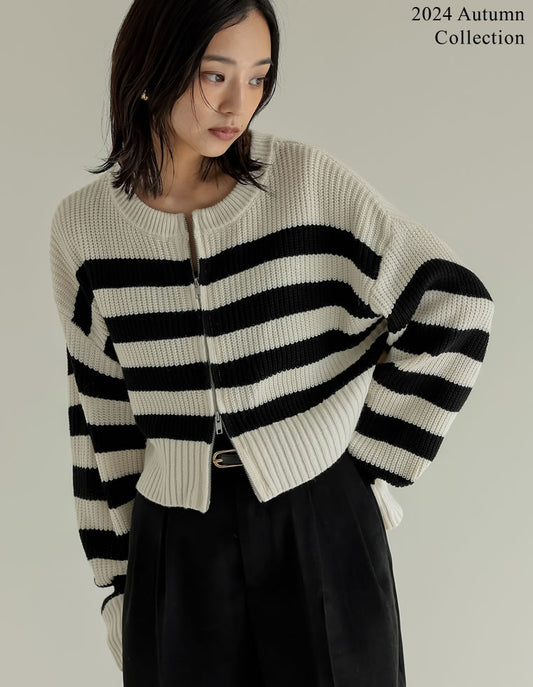 【限定TIME SALE 5%OFF ¥3,998⇒¥3,798】ダブルジップショート丈ニットカーディガン トップス 人気レディースファッション通販 リエディ