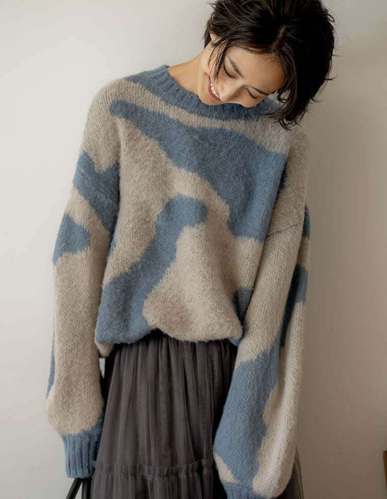オーバーサイズ起毛マーブルニットトップス - トップス通販 | 人気