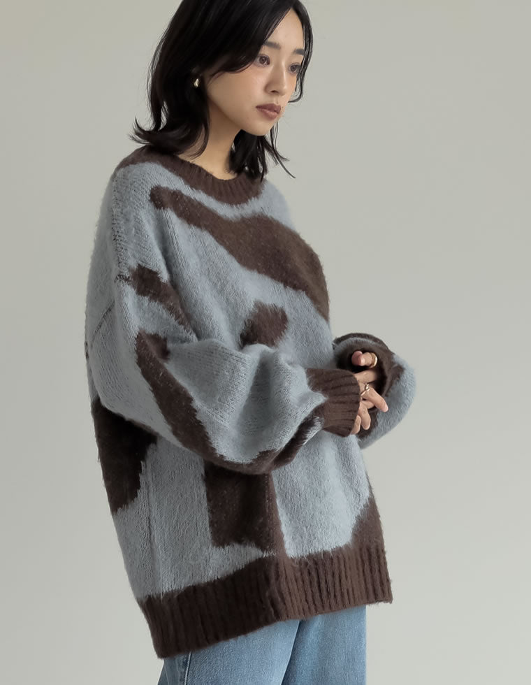 オーバーサイズ起毛マーブルニットトップス - トップス通販 | 人気