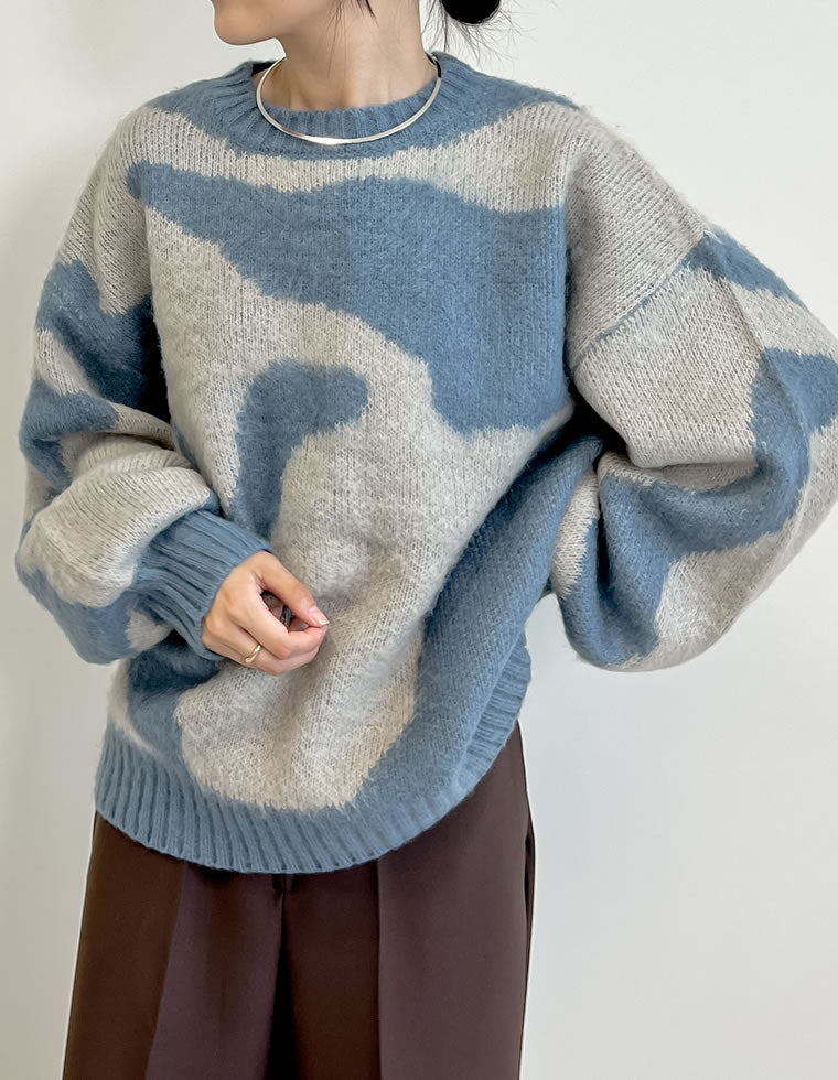 オーバーサイズ起毛マーブルニットトップス - トップス通販 | 人気