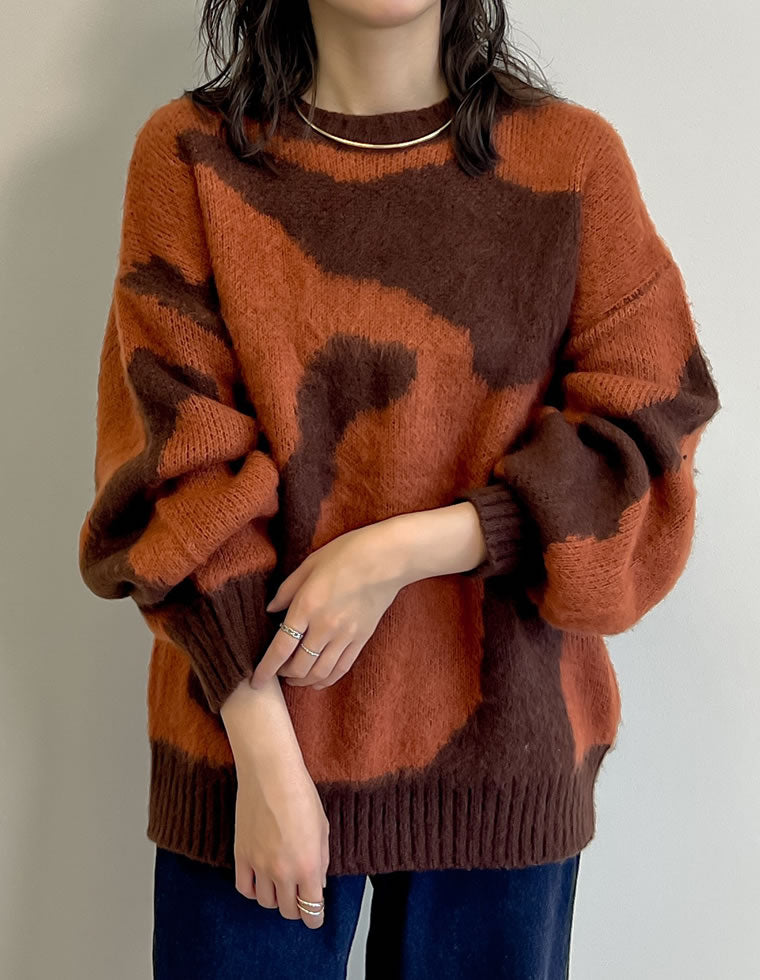 オーバーサイズ起毛マーブルニットトップス - トップス通販 | 人気