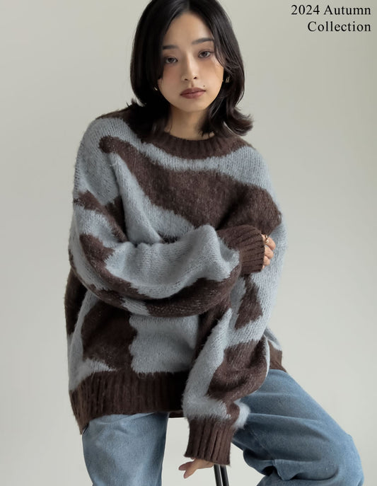 オーバーサイズ起毛マーブルジャガードニットトップス トップス 人気レディースファッション通販 リエディ