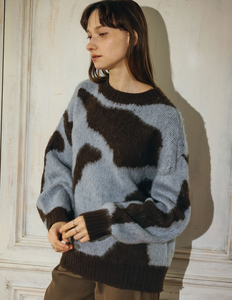 オーバーサイズ起毛マーブルニットトップス - トップス通販 | 人気