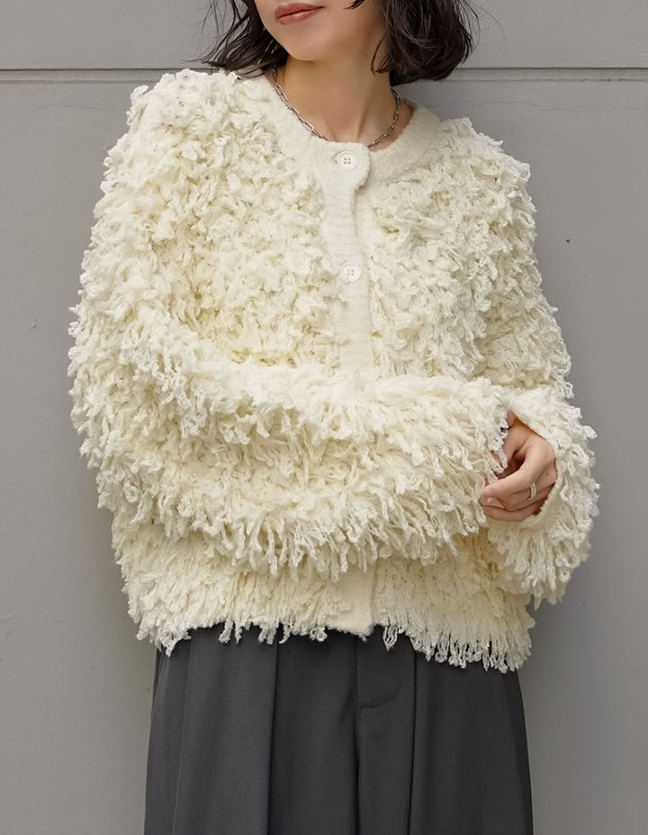 【TIME SALE 20%OFF】ボリュームスリーブループフリンジニットカーディガン トップス 人気レディースファッション通販 リエディ