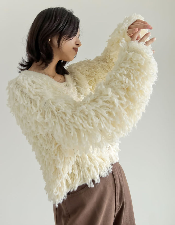 【TIME SALE 20%OFF】ボリュームスリーブループフリンジニットカーディガン トップス 人気レディースファッション通販 リエディ