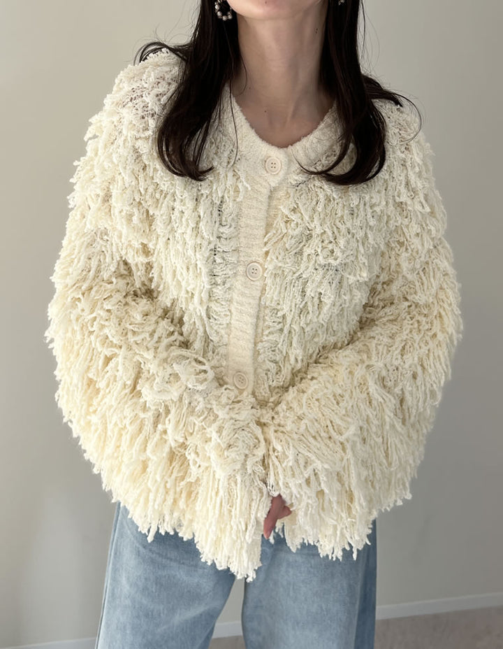 【TIME SALE 20%OFF】ボリュームスリーブループフリンジニットカーディガン トップス 人気レディースファッション通販 リエディ